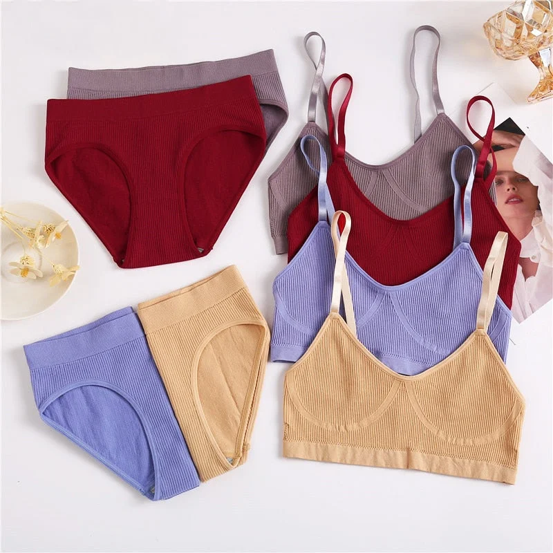 plus-size demi bra2PCS/Set Women Seamless Bra Panties Set Sexy Stretch Sport Bra Thong Briefs Style Panty Bralette Crop Top Intimates Lingerie Set