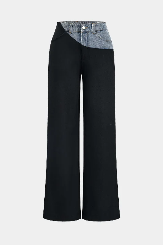 Women's Jodhpurs with Sweetheart CollarDenim Patchwork Pocket Trousers