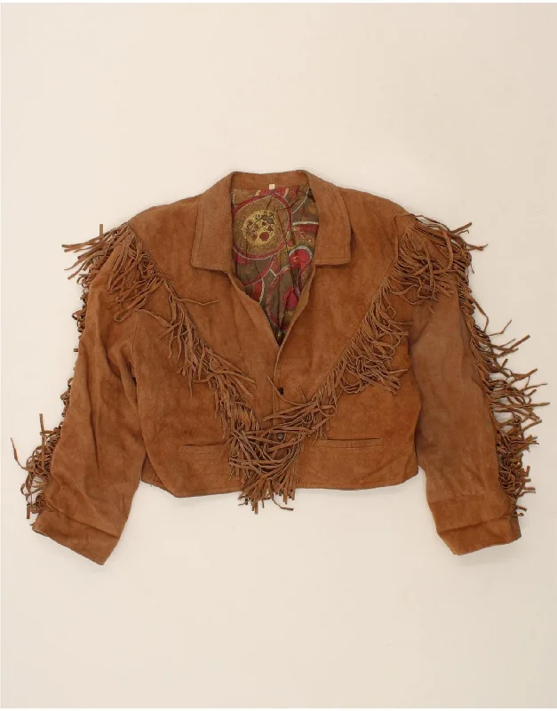 Women's Bomber CoatsVINTAGE Womens Crop Suede Jacket UK 10 Small Brown