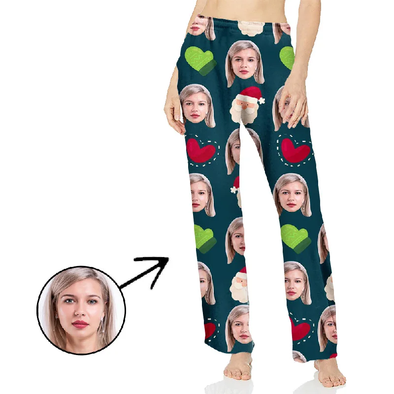 women's pajamas with adjustable strapsCustom Photo Pajamas Pants For Women Red And Green Heart