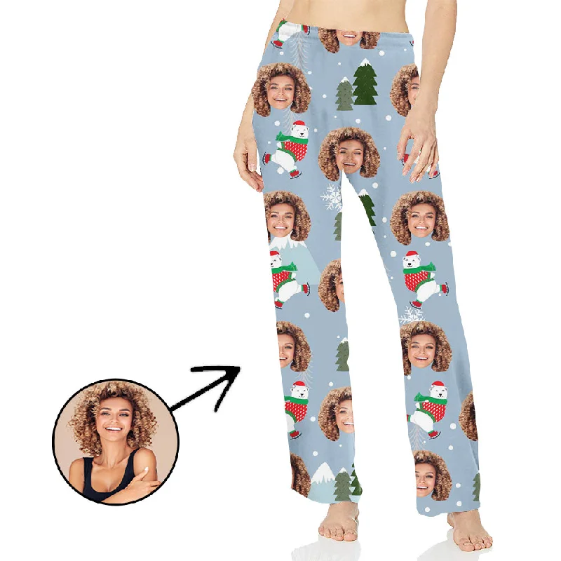 women's pajamas with a whimsical charmCustom Photo Pajamas Pants For Women Christmas Tree And Bear