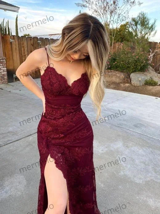 Women's Sheath DressesBurgundy long prom dresses, evening dresses,party dresses, formal dress