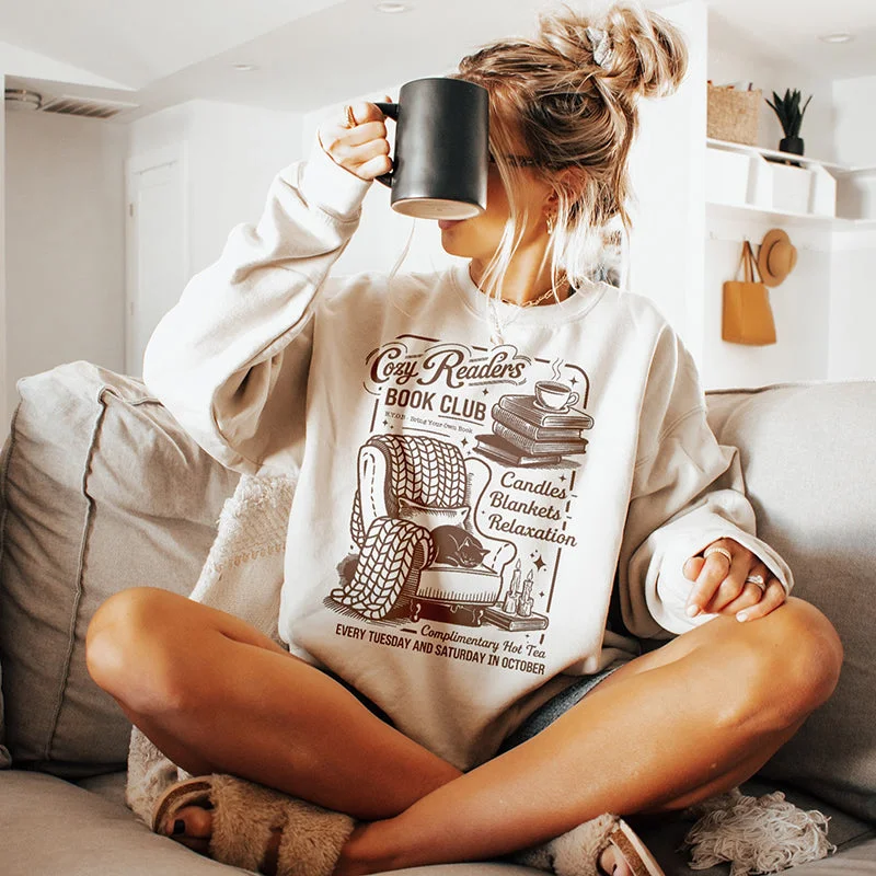 Women's Hooded Sweatshirts with Geometric LiningCozy Readers Book Club Sweatshirt