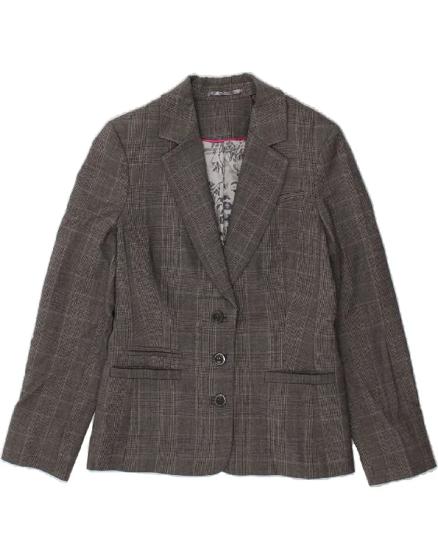 Women's Coats with Fur Trimmed HoodTED BAKER Womens 3 Button Blazer Jacket Size 3 Medium Grey Check Wool