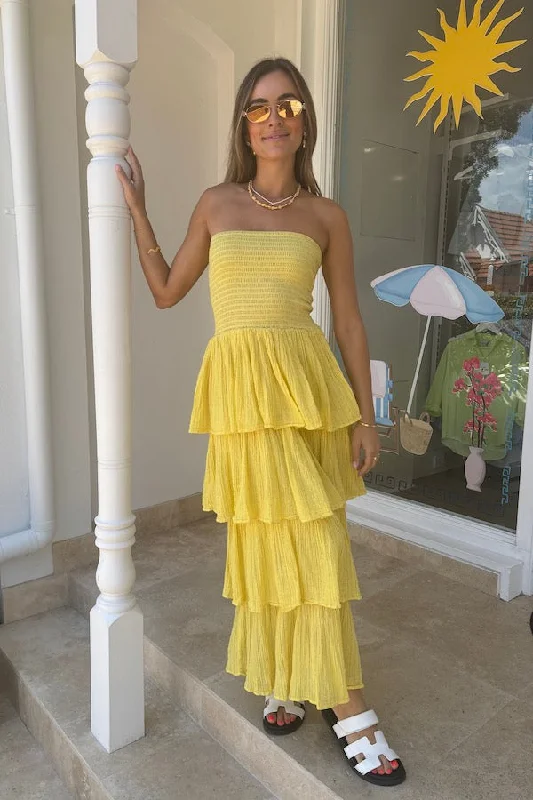 Women's Cap-Sleeve DressesTiered Maxi Dress Lemon/Gold