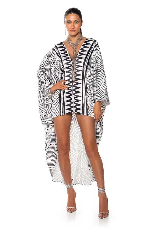 Women's Keyhole-Neck DressesKONA PRINTED DEEP V KAFTAN DRESS