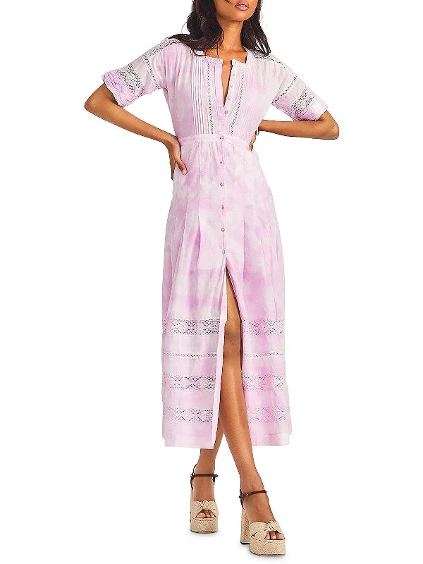 Women's Narrow Collar DressesPetites Edie Womens Tie-Dye Long Shirtdress