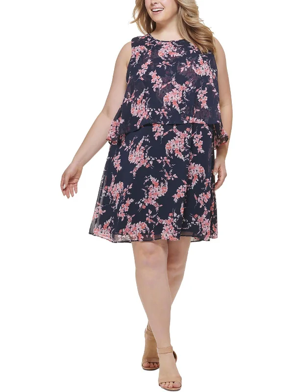 Women's Racerback DressesPlus Womens Floral Print Knee Length Shift Dress