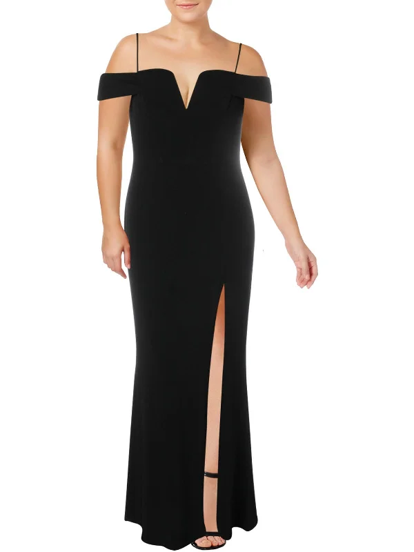 Women's High Collar DressesPlus Womens Off-The-Shoulder V-Neck Evening Dress