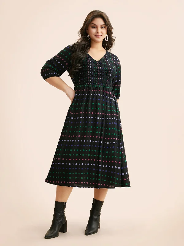 Women's Rounded Collar DressesPolka Dot Shirred Lantern Sleeve Dress