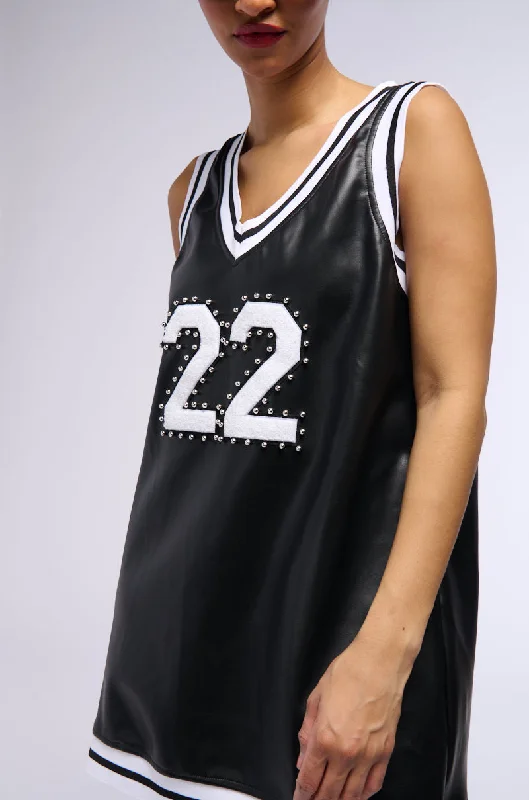 Women's High Collar DressesSITTING COURTSIDE PU JERSEY DRESS