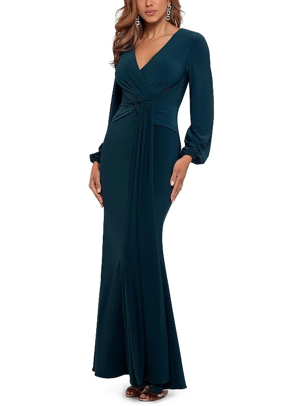 Women's Round-Neck DressesWomens Draped V-Neck Evening Dress