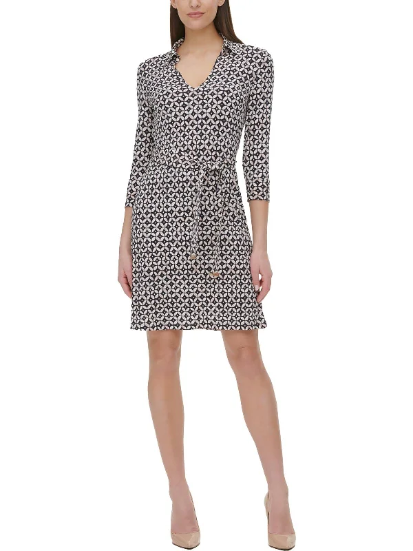 Women's Keyhole-Back DressesWomens Print Above Knee Shirtdress