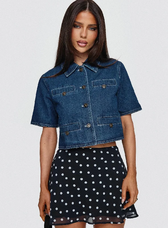 Women's Blouse with Low CollarHalston Denim Top Blue Denim