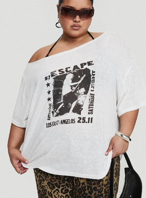 Women's Blouse with V-Shaped HemKippa Off The Shoulder Tee White Curve