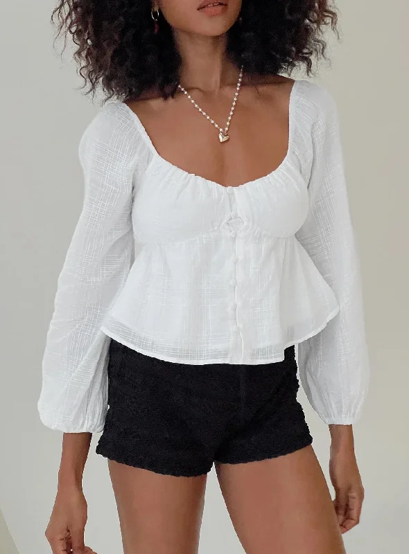 Women's Blouse with Shawl CollarMaxime Long Sleeve Top White