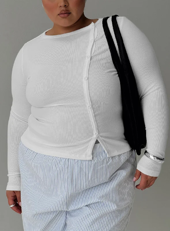 Women's Blouse with Shawl CollarPassoni Long Sleeve Top White Curve