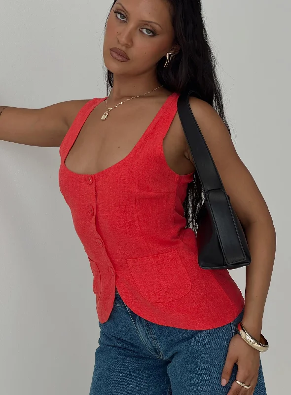 Women's Blouse with Collarless NeckSpirito Vest Top Red