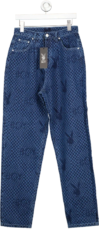 Women's Jodhpurs with Belt LoopsBOY LONDON Blue X Playboy Checkerboard Denim UK M