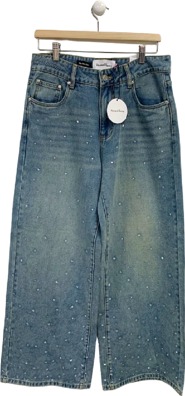 Women's Jodhpurs with Long LengthHouse of Sunny Sky Blue Crystalised Wide Leg Denim 8