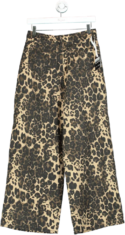  Women's High-Waisted PantsInnovare Denim Brown Leopard Print Wide-Leg Trousers UK M