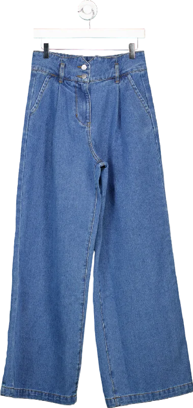 Women's Jodhpurs with Boat NeckKaren Millen Blue Denim Indigo Wide Leg Trousers UK 10