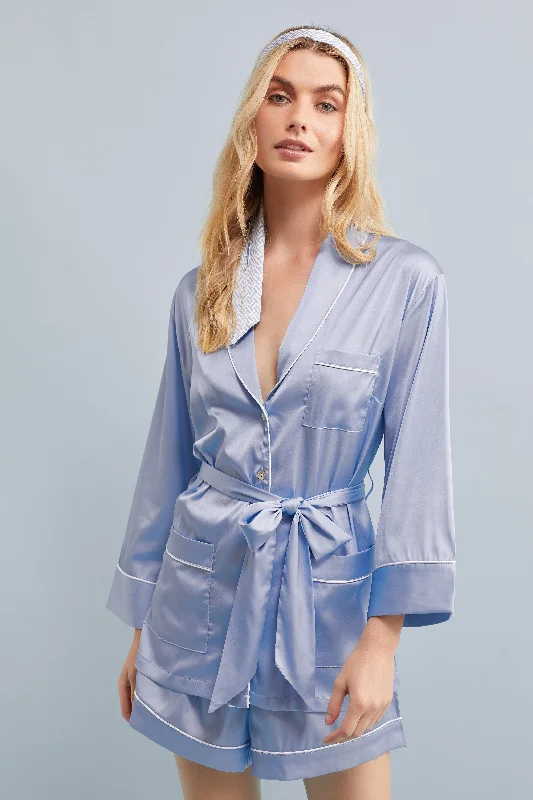 women's button-down pajama shirtsHalston x Homebodii Patricia Pyjama Set - Eggshell Blue