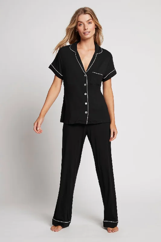 women's pajamas for those who love comfortPetra Tencel™ Short Sleeve with Long Pant Pyjama Set - Black with Blush Piping