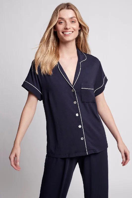 women's pajamas with a relaxed, casual vibePetra Tencel™ Short Sleeve with Long Pant Pyjama Set - Navy with White Piping