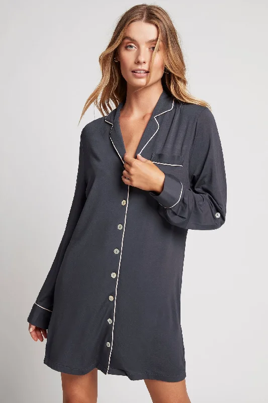 women's pajamas for all-night comfortPetra Tencel™ Sleep Shirt - Charcoal with Blush Piping